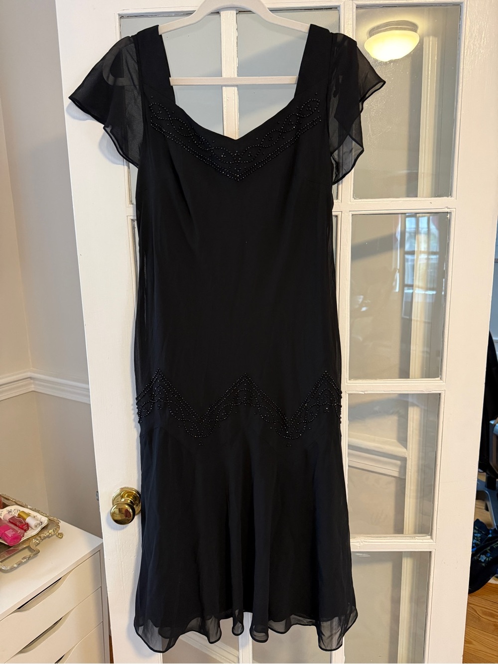 Vintage S.L. Fashions Black Midi Dress with Beaded Accents